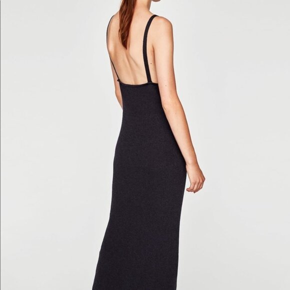 Zara Classic Cashmere Silk Blend Knit MaxiTank Dress with V Neck  - SZ M - Picture 4 of 11